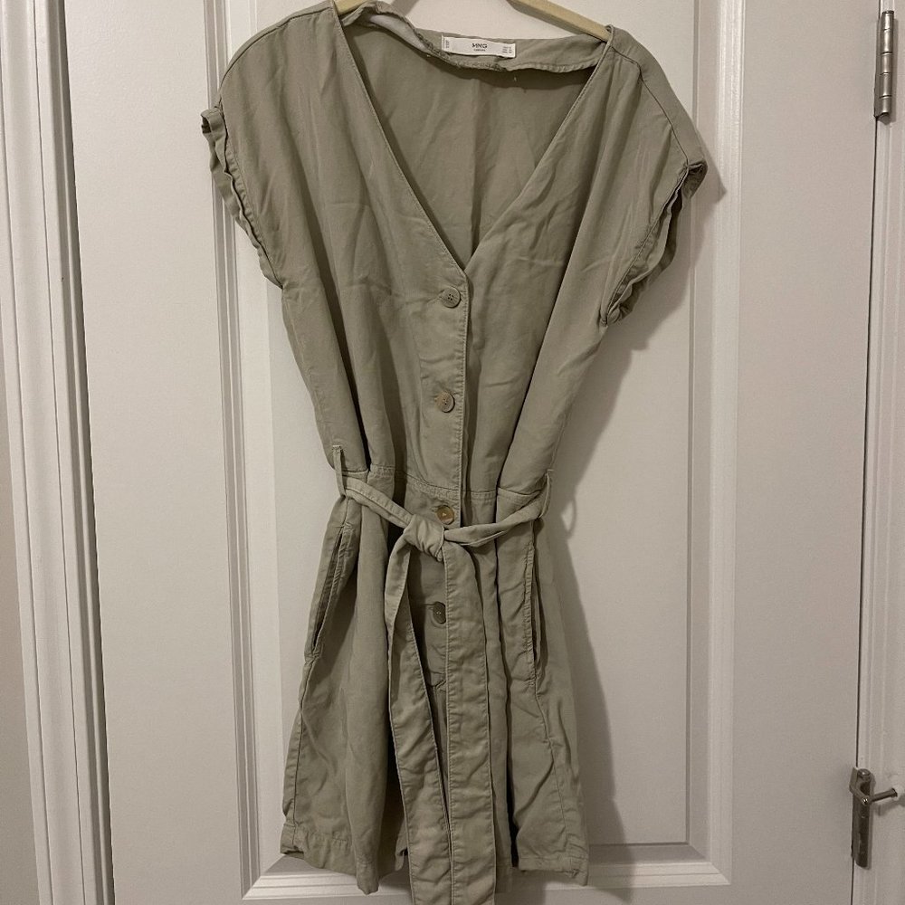 Mango Button Front Tie Waist Romper Size XS Green